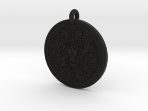 Brigantia Goddess Round Pendant in Black Premium Versatile Plastic