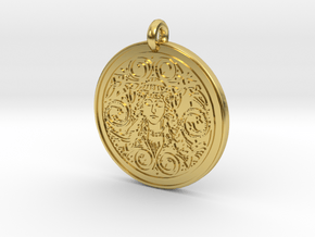 Brigantia Goddess Round Pendant in Polished Brass