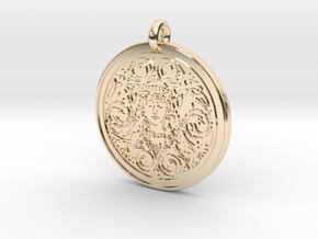 Brigantia Goddess Round Pendant in 14k Gold Plated Brass
