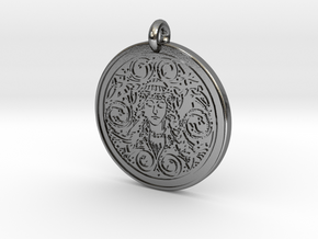 Brigantia Goddess Round Pendant in Polished Silver