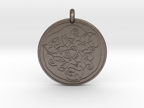 Cat Celtic  - Round Pendant in Polished Bronzed-Silver Steel
