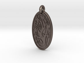 Sacred Tree/Tree of Life - Oval Pendant in Polished Bronzed-Silver Steel