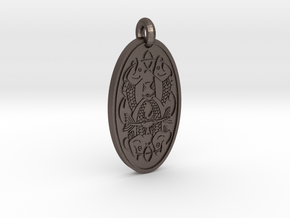 Fish - Oval Pendant in Polished Bronzed-Silver Steel