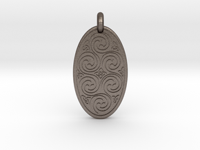 Spirals - Oval Pendant in Polished Bronzed-Silver Steel