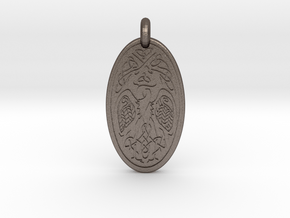 Birds - Oval Pendant in Polished Bronzed-Silver Steel