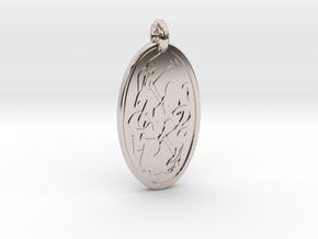 Hare - Oval Pendant in Rhodium Plated Brass