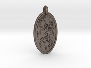 Dragon - Oval Pendant in Polished Bronzed-Silver Steel