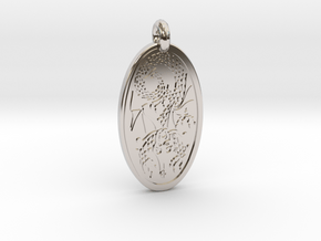 Dragon - Oval Pendant in Rhodium Plated Brass