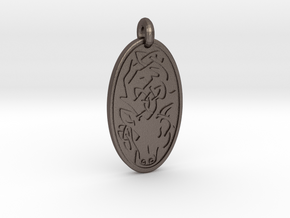 Stag - Oval Pendant in Polished Bronzed-Silver Steel