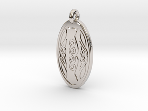 Cat - Oval Pendant in Rhodium Plated Brass