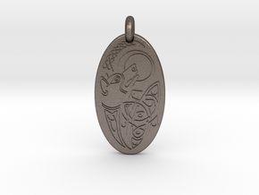 Dog - Oval Pendant in Polished Bronzed-Silver Steel