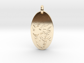 Dog - Oval Pendant in 14k Gold Plated Brass