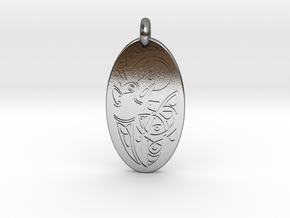 Dog - Oval Pendant in Polished Silver