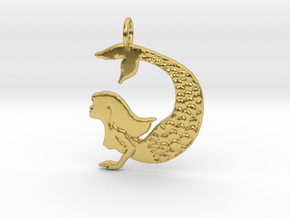 Mermaid pendant necklace in Polished Brass