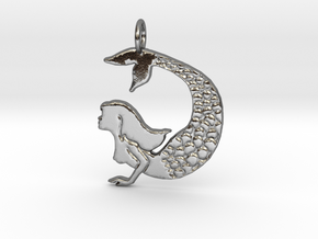 Mermaid pendant necklace in Polished Silver