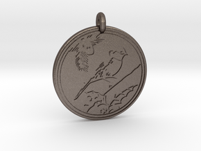 Chickadee Animal Totem Pendant in Polished Bronzed-Silver Steel