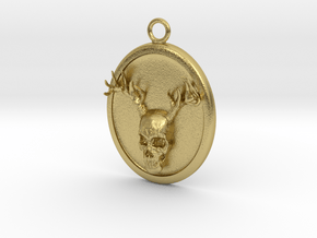 Antler Skull Necklace in Natural Brass
