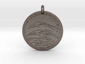 Dolphin Animal Totem Pendant in Polished Bronzed-Silver Steel