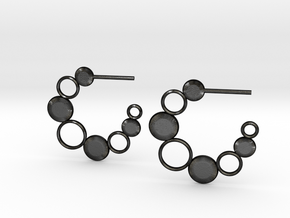 Bubbles and Discs Hoop Earrings in Matte Black Steel