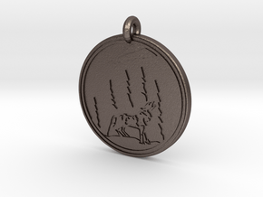 Grey Wolf Animal Totem  Pendant  in Polished Bronzed-Silver Steel