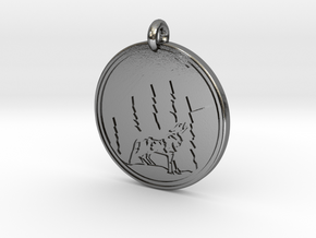Grey Wolf Animal Totem  Pendant  in Polished Silver
