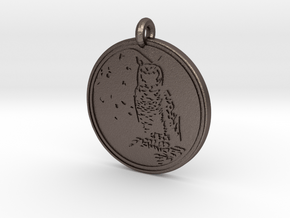 Great Horned Owl Animal Totem Pendant in Polished Bronzed-Silver Steel