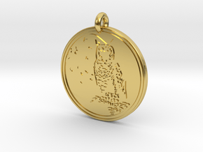 Great Horned Owl Animal Totem Pendant in Polished Brass