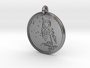 Great Horned Owl Animal Totem Pendant in Polished Silver