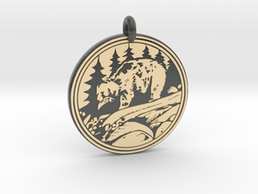 Grizzly Bear Animal Totem Pendant in Glossy Full Color Sandstone