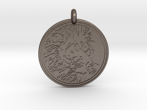 Lion Animal Totem Pendant in Polished Bronzed-Silver Steel