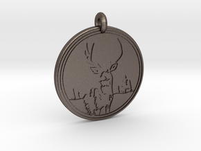 Mule Deer Animal Totem Pendant in Polished Bronzed-Silver Steel