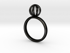Single Round Cage Ring in Matte Black Steel: 6 / 51.5