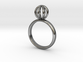 Single Round Cage Ring in Polished Silver: 6 / 51.5