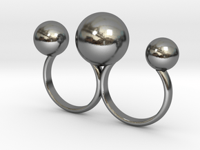 Double Ring 3 Balls in Polished Silver: 6 / 51.5