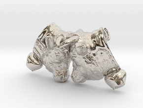 Swiss cow fighting #A - 30mm high in Rhodium Plated Brass