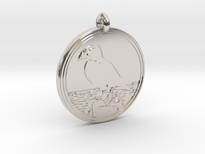 Puffin Animal Totem Pendant in Rhodium Plated Brass