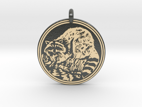 Raccoon Animal Totem Pendant in Glossy Full Color Sandstone