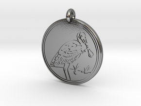 Roseate Spoonbill Animal Totem Pendant in Polished Silver