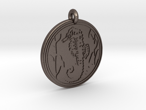 Sea Horse Animal Totem Pendant in Polished Bronzed-Silver Steel