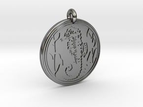 Sea Horse Animal Totem Pendant in Polished Silver
