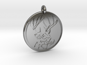 Whitetail Deer Animal Totem Pendant 2 in Polished Silver