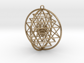 3D Sri Yantra 4 Sided Symmetrical Steel 4" in Polished Gold Steel