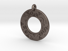 Celtic Cat Annulus Donut Pendant in Polished Bronzed-Silver Steel