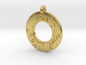 Celtic Cat Annulus Donut Pendant in Polished Brass