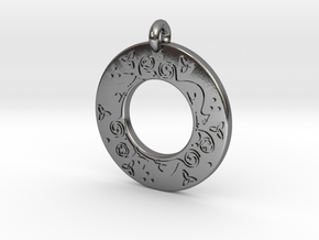 Celtic Cat Annulus Donut Pendant in Polished Silver