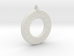 Celtic Knotwork Annulus Donut Pendant in White Natural Versatile Plastic
