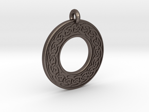 Celtic Knotwork Annulus Donut Pendant in Polished Bronzed-Silver Steel