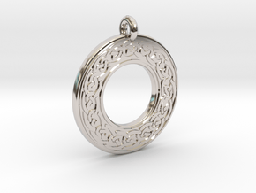 Celtic Knotwork Annulus Donut Pendant in Rhodium Plated Brass