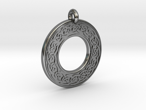 Celtic Knotwork Annulus Donut Pendant in Polished Silver