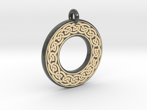 Celtic Knotwork Annulus Donut Pendant in Glossy Full Color Sandstone
